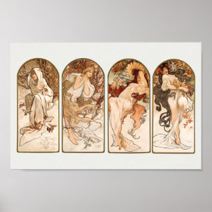De seizoenen Alphonse Mucha Art Nouveau Poster