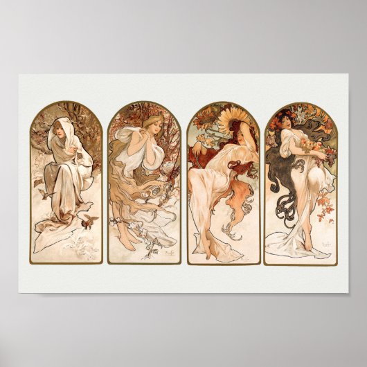 De seizoenen Alphonse Mucha Art Nouveau Poster (Voorkant)