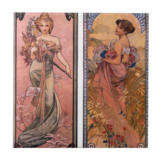De seizoenen (lente, zomer) van Alphonse Mucha Tegeltje (Voorkant)