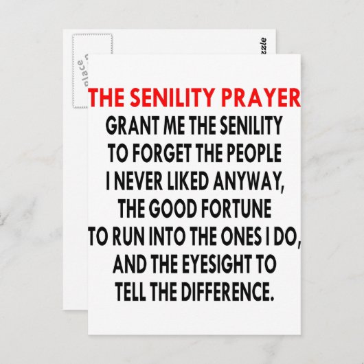 De Senility Prayer Briefkaart (Voorkant / Achterkant)