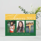 De senioren vieren gouden groene foto's afstuderen kaart (Staand voorkant)
