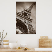 De Sepia Eiffeltoren van beneden Poster (Keuken)
