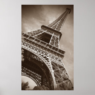 De Sepia Eiffeltoren van beneden Poster