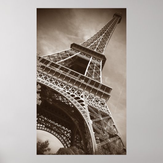 De Sepia Eiffeltoren van beneden Poster (Voorkant)