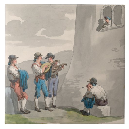 De Serenade (Liefde) (Romantische Scene) Tegeltje (Voorkant)