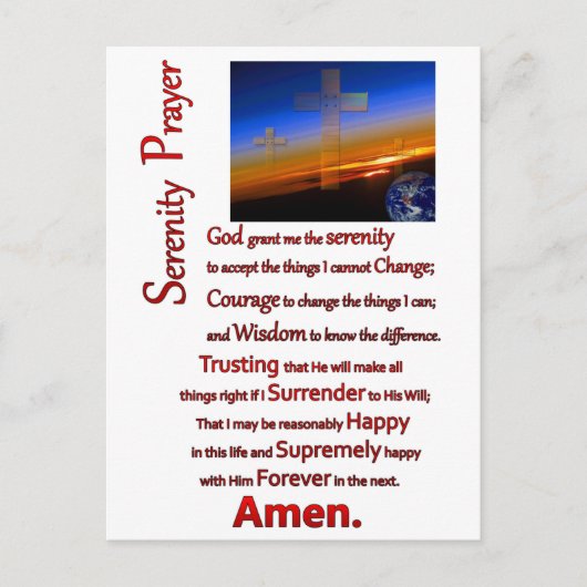 De sereniteit gebed in ruimterood briefkaart (Voorkant)