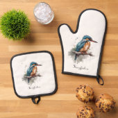 De sereniteit van de Kingfisher Ovenwant & Pannenlap Set (Top down)