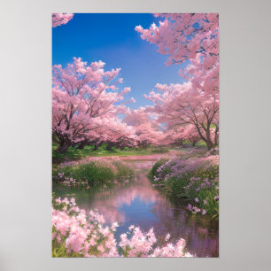 De sereniteit van Sakura River Poster