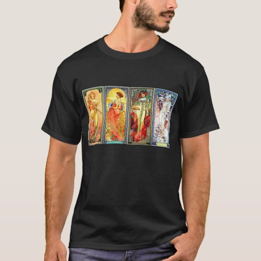 De serie Vier Seizoenen 3 van Mucha Black t-shirt (Voorkant)