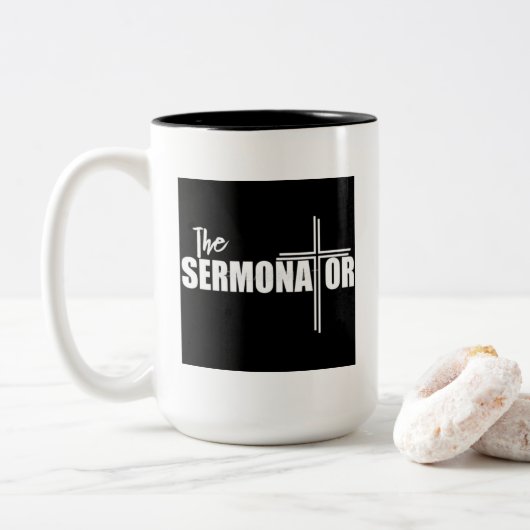De sermonator-Mok Tweekleurige Koffiemok (Met donut)