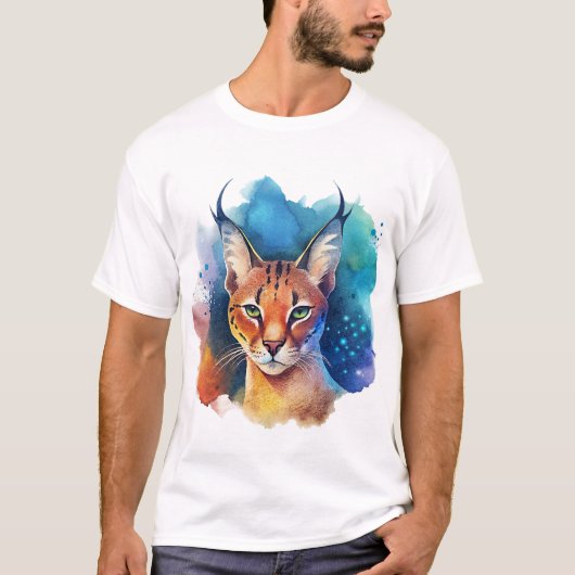 De Serval Cat kleurrijke splash T-shirt (Voorkant)
