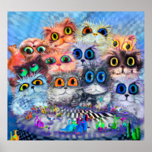 De set portretten abstracte achtergrond van katten poster
