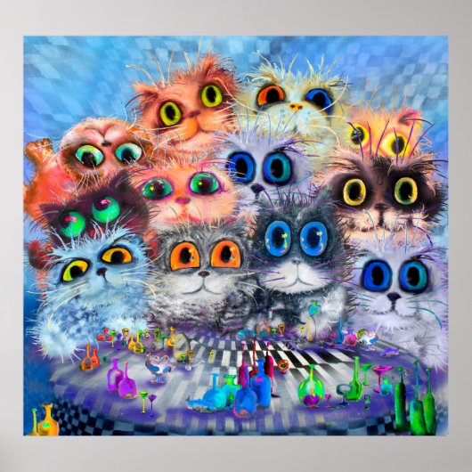 De set portretten abstracte achtergrond van katten poster (Voorkant)