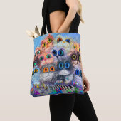 De set portretten abstracte achtergrond van katten tote bag (Dichtbij)