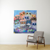 De set portretten abstracte achtergrond van katten wandkleed (In situ)