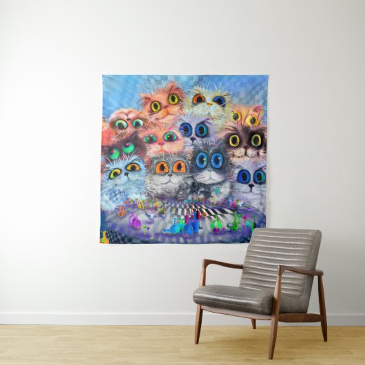 De set portretten abstracte achtergrond van katten wandkleed (In situ)