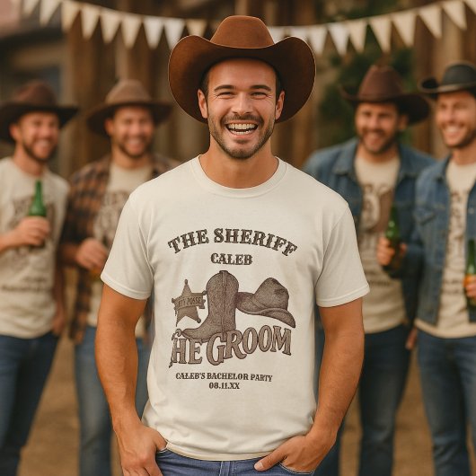 De Sheriff Bruidegom Schattig Plezier Cowboy Bache T-shirt