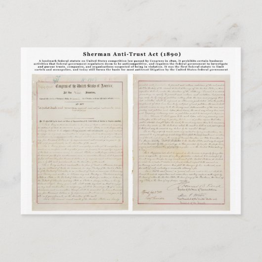 De Sherman Antitrust Act 2 juli 1890 Briefkaart (Voorkant)