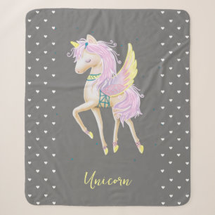 De Sherpa Blanket heeft een leuke eenhoorn. Deken