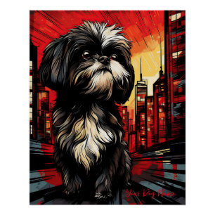 De Shih Tzu hond, rood en zwart 003 - Ulises Dalla Perfect Poster