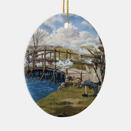 De Shot Heard rondom de wereldwijde strijd om conc Keramisch Ornament (Rechts)