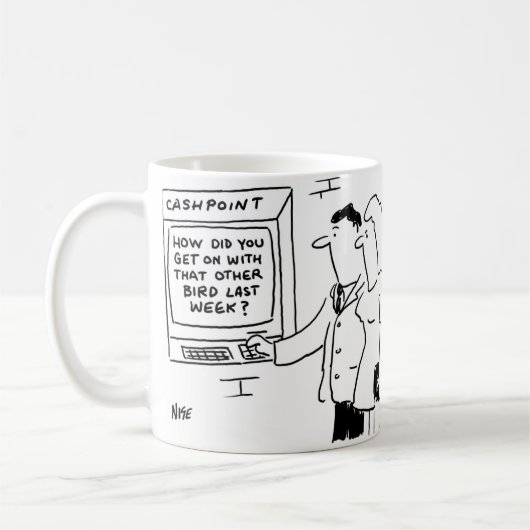 De shows van Cashpoint ATM wiege bericht vragend o Koffiemok (Links)