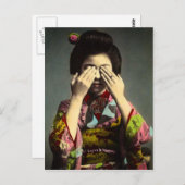 De  Shy Geisha Old Japan Hand gekleurd Briefkaart (Voorkant / Achterkant)