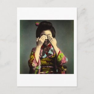 De  Shy Geisha Old Japan Hand gekleurd Briefkaart