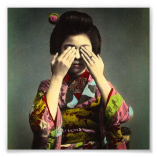 De  Shy Geisha Old Japan Hand gekleurd Foto Afdruk