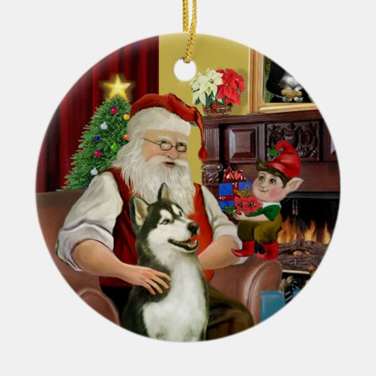 De Siberische Husky van de Kerstman #3 Keramisch Ornament (Voorkant)