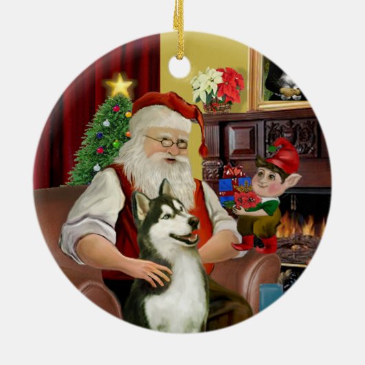 De Siberische Husky van de Kerstman #3 Keramisch Ornament (Achterkant)