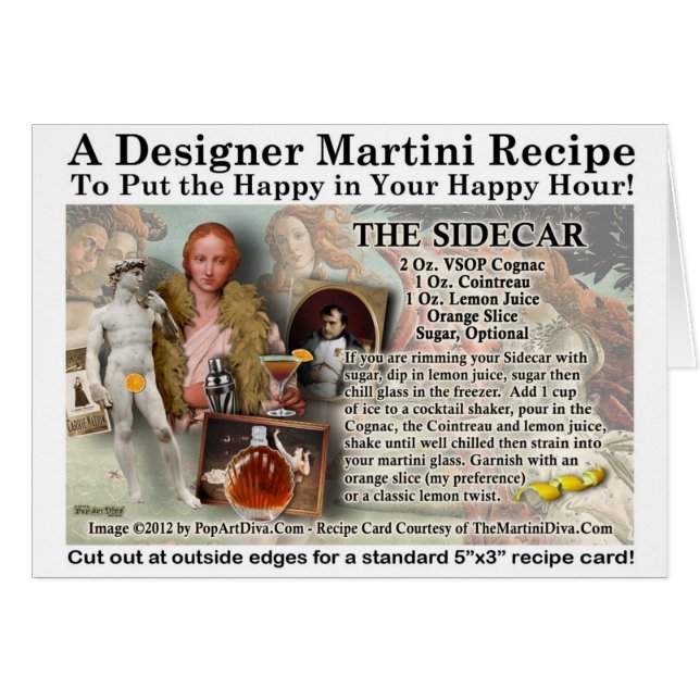 De Sidecar Cocktail Recept Wenskaart (Voorkant Horizontaal)