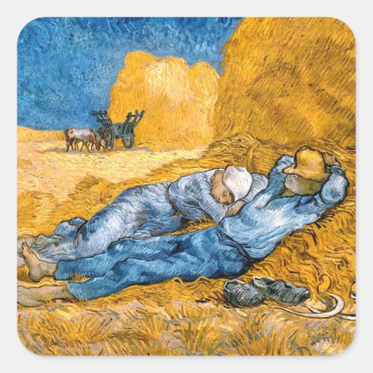 De Siesta (1890) landschapskunst Vincent Van Gogh Vierkante Sticker (Voorkant)