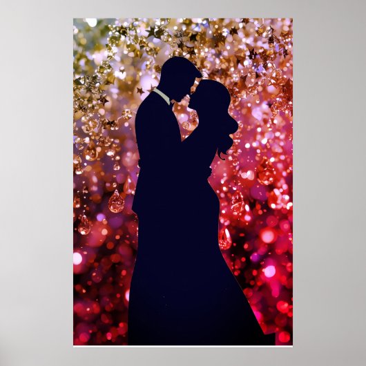 De Silhouet van Jonge Liefde op een Muurposter Poster (Voorkant)