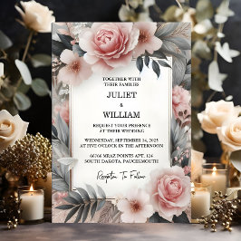 De Silk Pink Boho Peony Garden Dusty Roos bruiloft Kaart