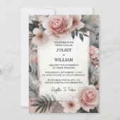 De Silk Pink Boho Peony Garden Dusty Roos bruiloft Kaart (Voorkant)