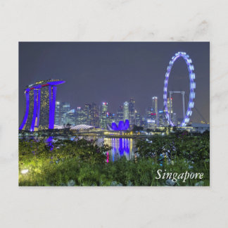 De Singapore Skyline bij nacht Briefkaart