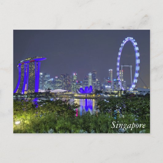 De Singapore Skyline bij nacht Briefkaart (Voorkant)