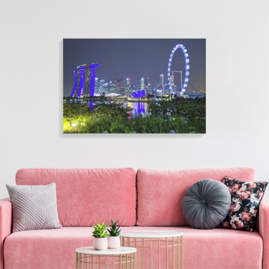 De Singapore Skyline bij nacht Canvas Afdruk (Insitu (Woonkamer))