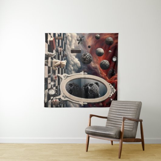 De sinistere weerspiegeling van de teddybeer wandkleed (In Situ (horizontaal))