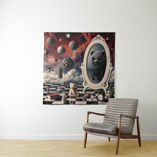 De sinistere weerspiegeling van de teddybeer wandkleed (In situ)