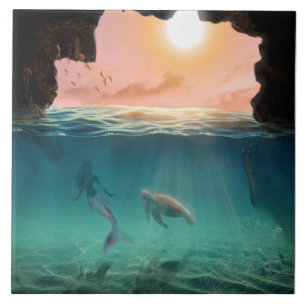 De sirene en de schildpad tegeltje