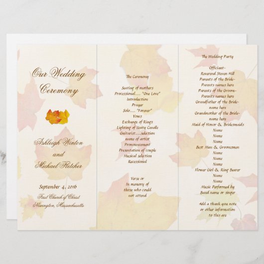 De Sjabloon van het Tri-voudig Wedding Programma v (Voorkant / Achterkant)