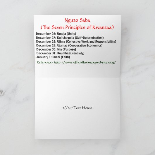 De Sjabloon van het Wenskaart van Kwanzaa (Binnen)