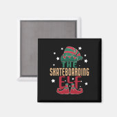 De Skateboardende Elf Kerst Pyjama - Skateboar Magneet (Voorkant / Achterkant)