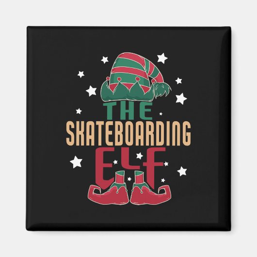 De Skateboardende Elf Kerst Pyjama - Skateboar Magneet (Voorkant)