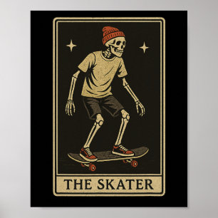 De Skater Tarotkaart Skelet Punk Rock Skateboarder Poster