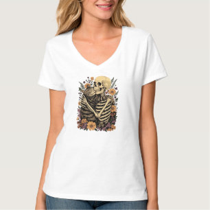De Skelet Knuffelende Kat Halloween Kat Liefhebber T-shirt