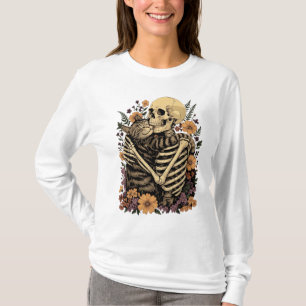 De Skelet Knuffelende Kat Halloween Kat Liefhebber T-shirt