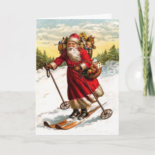 De ski?ende Kerstman Feestdagen Kaart